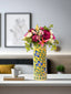 Blue Pottery Cylinderical Flower Vase Yellow Vine