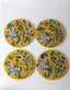 Yellow Ceramic Coasters with Blue Flowers & Leaves – Set of 4