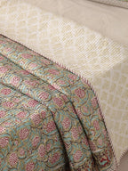 Jaipuri Print Handmade Floral Quilt Bedspread, Cotton Quilted Hand Block Print Cotton Cozy Indian Comforter All Season Quilt - Image 4