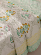 Handmade Floral Printed Quilt Bed Cover, Cotton Quilted Throw blanket Hand Block Print Cotton Cozy Comforter Bed decor - Image 4
