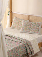 Jaipuri Print Handmade Floral Quilt Bedspread, Cotton Quilted Hand Block Print Cotton Cozy Indian Comforter All Season Quilt - Image 3