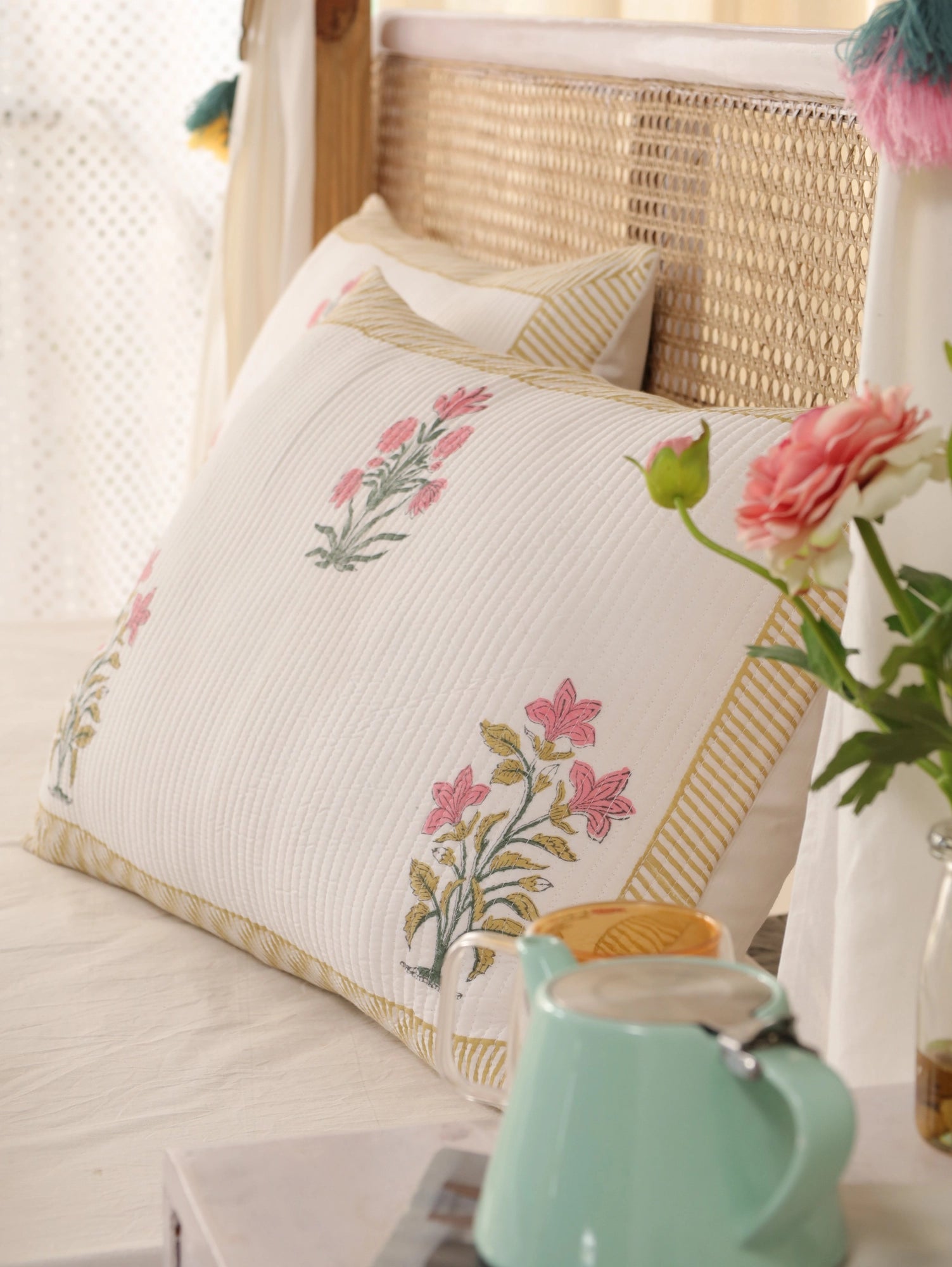 Kantha Stitch Quilt Hand Block Printed Cotton Bedding Queen Size Printed Quilt Coverlet. - Image 5