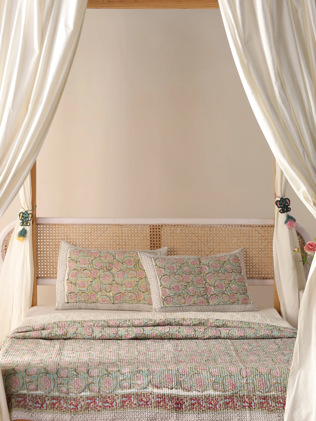 Jaipuri Print Handmade Floral Quilt Bedspread, Cotton Quilted Hand Block Print Cotton Cozy Indian Comforter All Season Quilt - Image 2