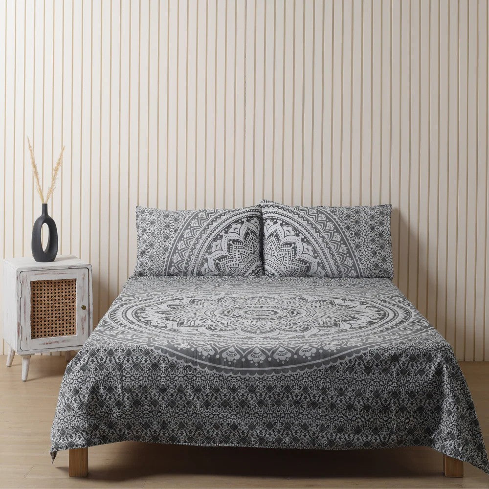 Black Mandala Bedsheet set with pillow covers Main image