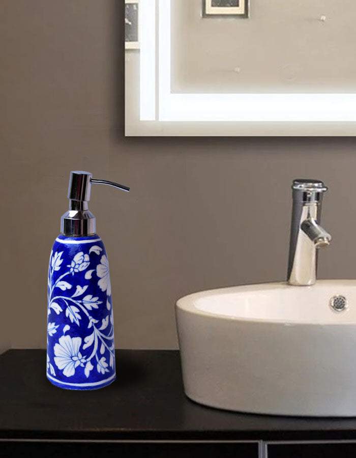 Handmade Blue Base Floral Soap Dispenser Main image
