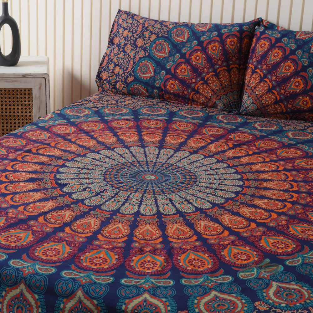 Blue Mandala Bedsheets with pillow covers
