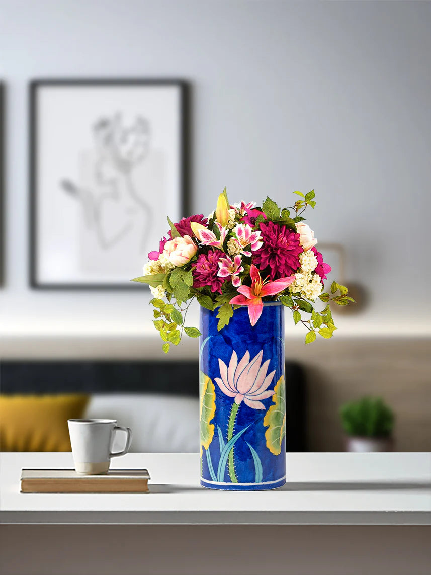 Blue Pottery Cylinderical Flower Vase Main image