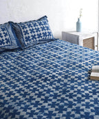 Boho Aesthetic Stone Washed Block Printed Bedsheet and Pillow Set