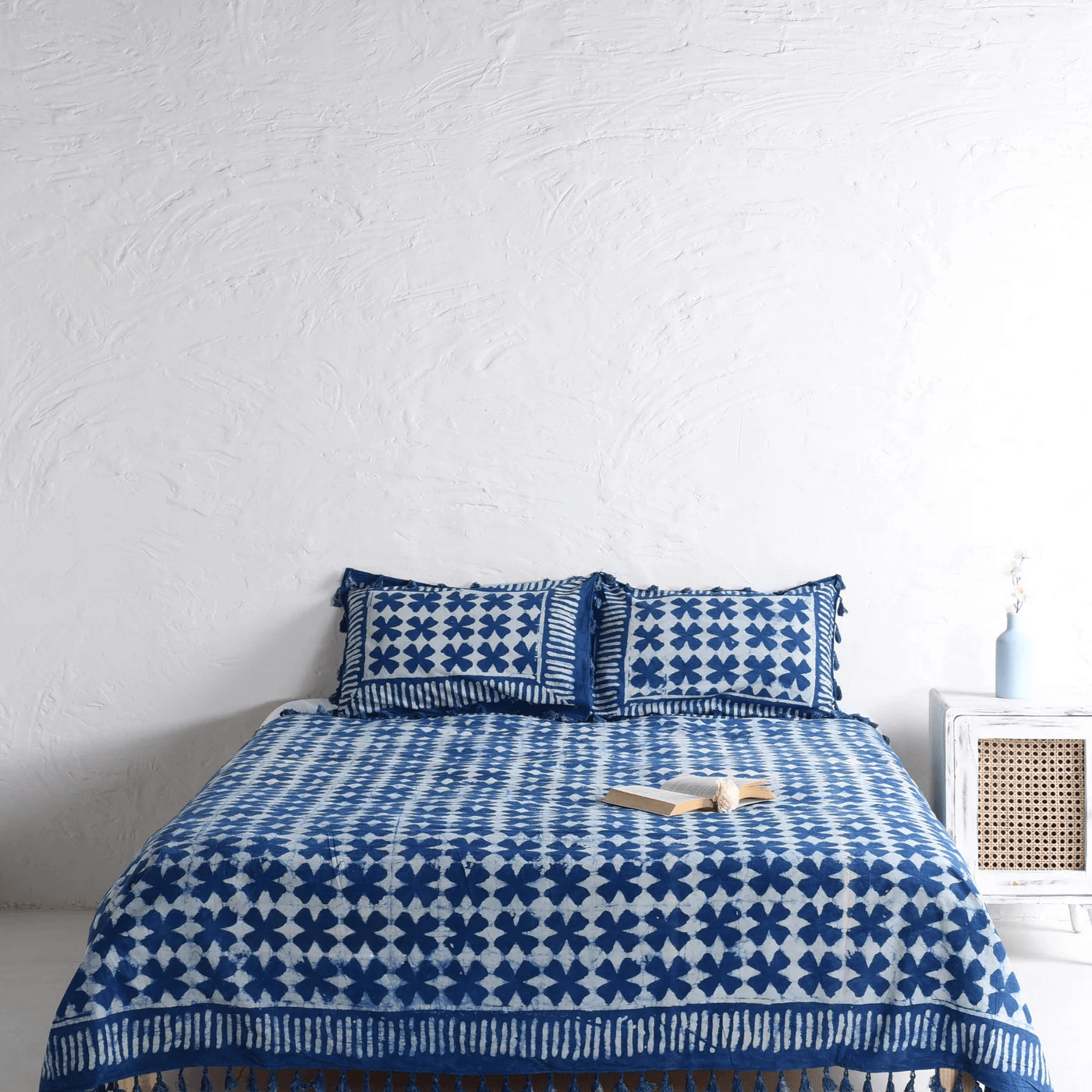 Boho Aesthetic Stone Washed Block Printed Bedsheet and Pillow Set Main image