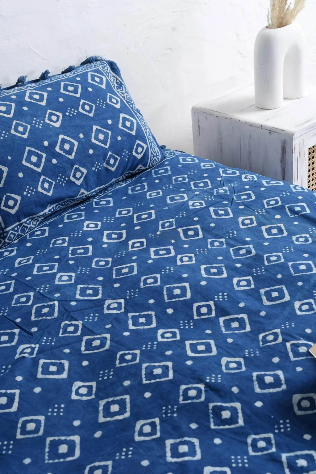 Boho Stone Washed Block Printed Bedsheet and Pillow Set