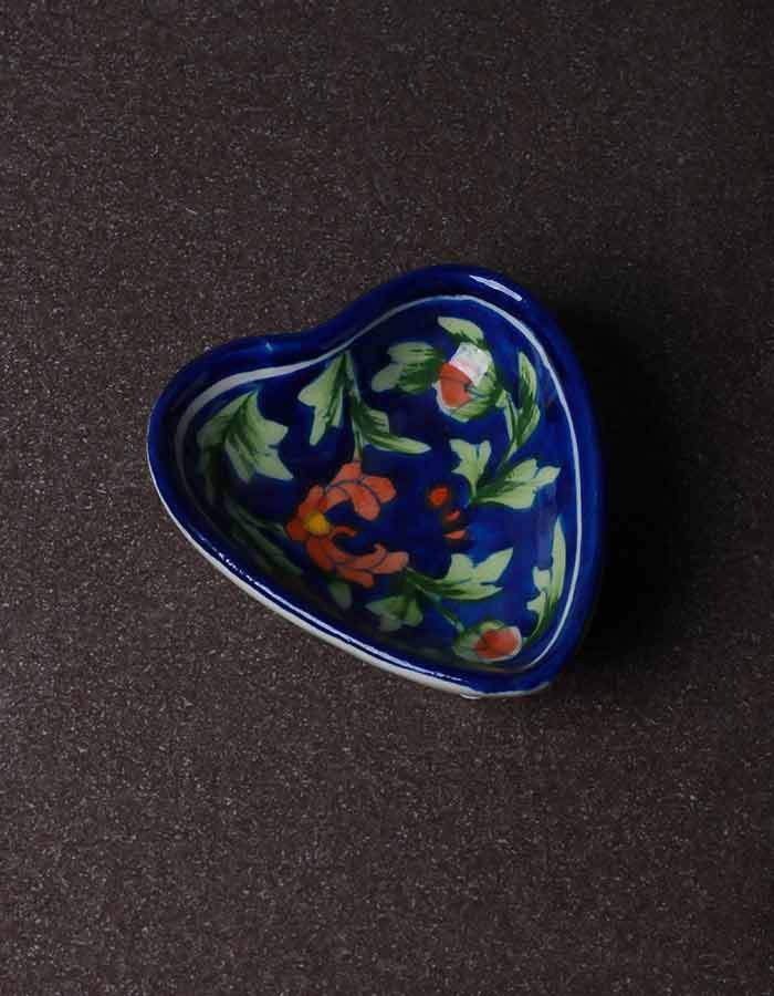 Heart-Shaped Serving Plates – Blue Base with Brown Floral Design (4 Inch, Set of 2) Secondary image