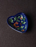 Heart-Shaped Serving Plates – Blue Base with Brown Floral Design (4 Inch, Set of 2)