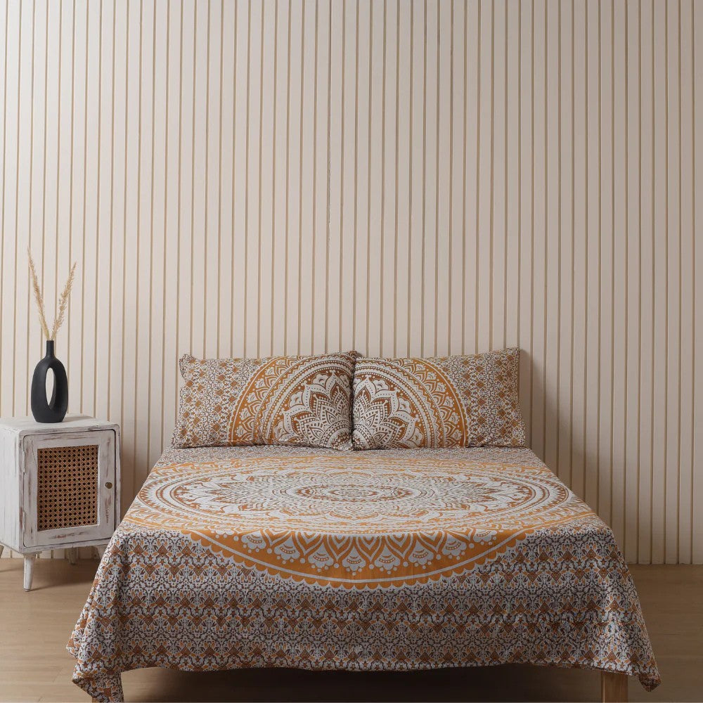 Brown Mandala Bedsheets with pillow covers Main image