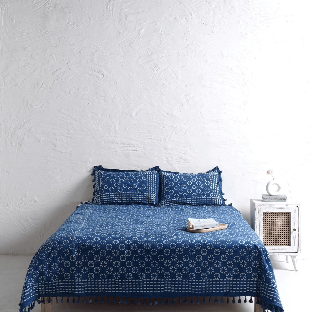 Flower Aesthetic Block Printed Bedsheet and Pillow Set