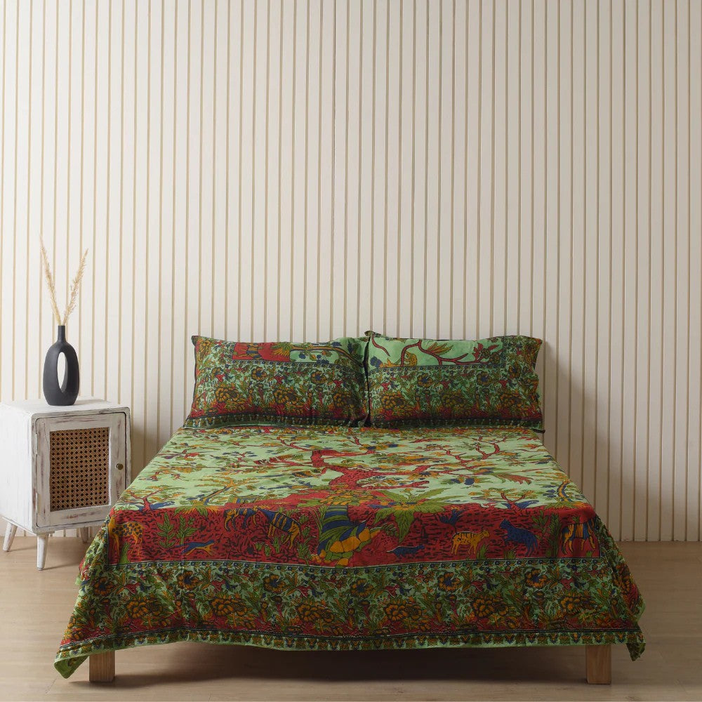 Green Tree of Life Mandala Bedsheets with pillow covers