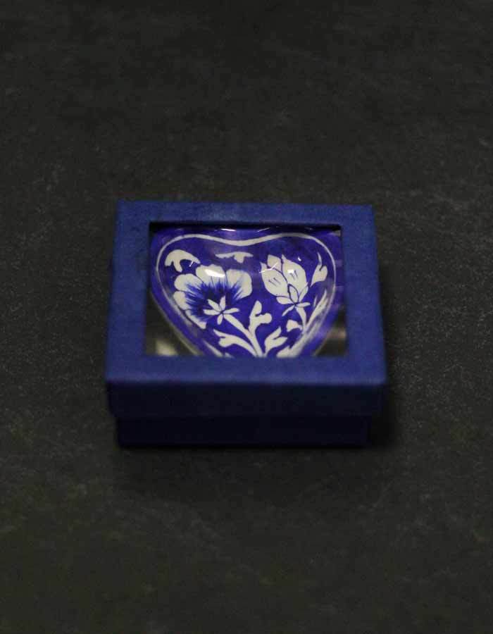 Handmade Heart-Shaped Blue Pottery Plate Set with Gift Box