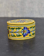 Handmade Oval Box in Yellow Base With Blue Florals