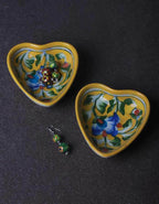 Heart-Shaped Serving Plates – Yellow Base with Blue Floral Design (4 Inch, Set of 2)