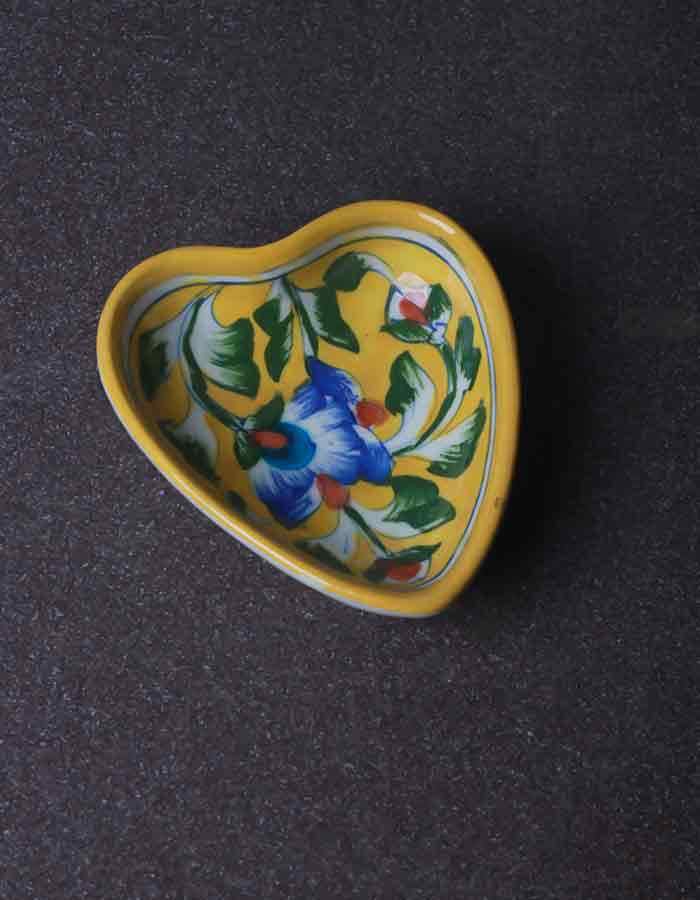 Heart-Shaped Serving Plates – Yellow Base with Blue Floral Design (4 Inch, Set of 2) Secondary image