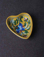 Heart-Shaped Serving Plates – Yellow Base with Blue Floral Design (4 Inch, Set of 2)