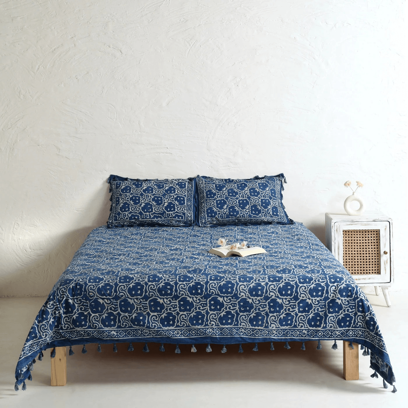 Indigo Hand Block Printed Bedsheet and Pillow Set Main image