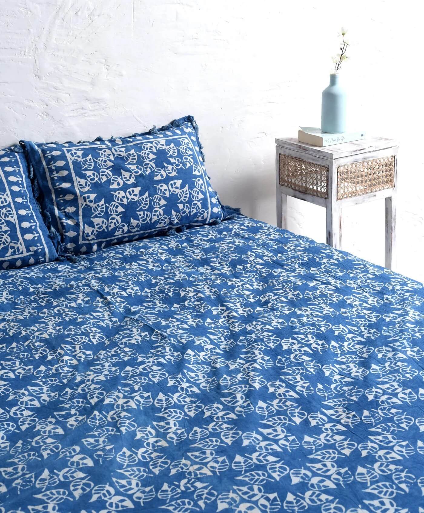 Indigo Leaf Block Printed Bedsheet and Pillow Set Secondary image