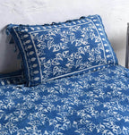 Indigo Leaf Block Printed Bedsheet and Pillow Set