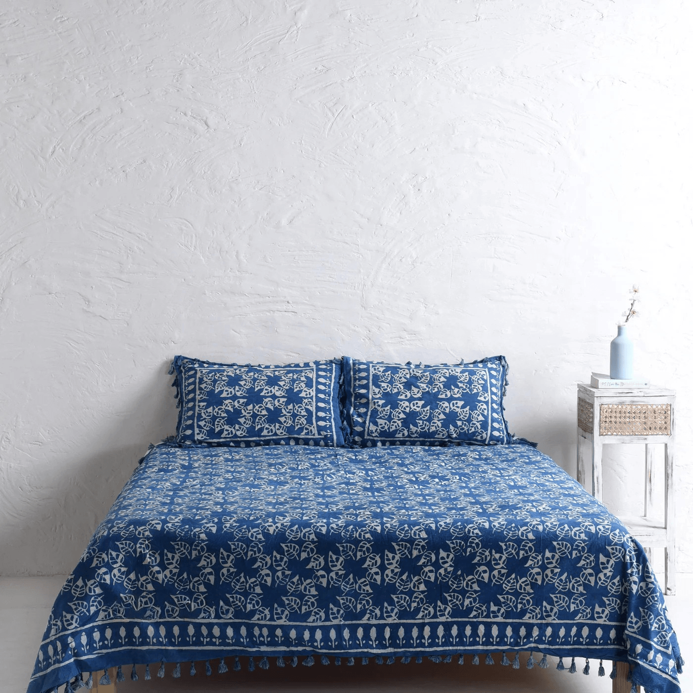 Indigo Leaf Block Printed Bedsheet and Pillow Set Main image