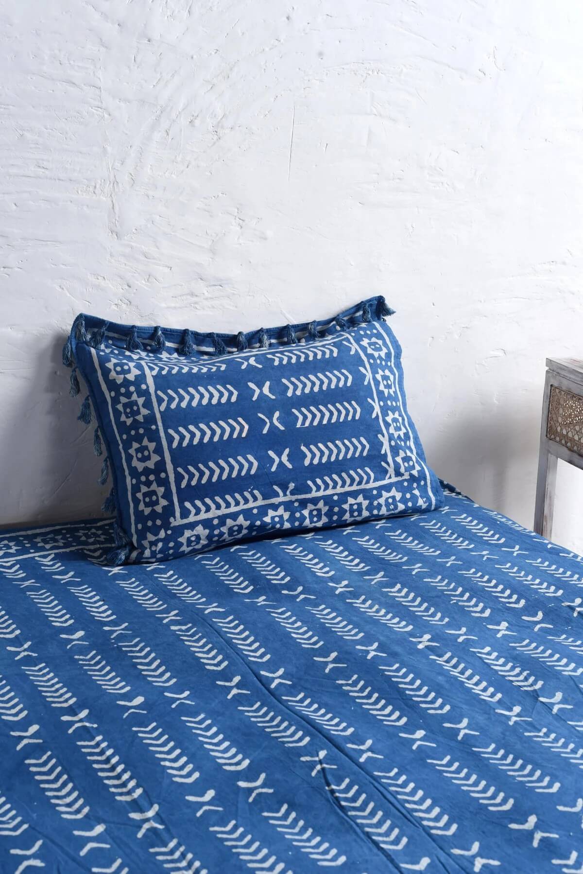 Indigo Stone Washed Block Printed Bedsheet and Pillow Set Secondary image