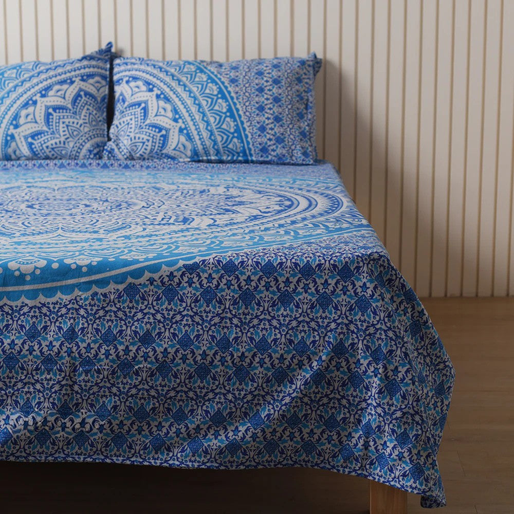 Midnight Blue Mandala Bedsheets with pillow covers