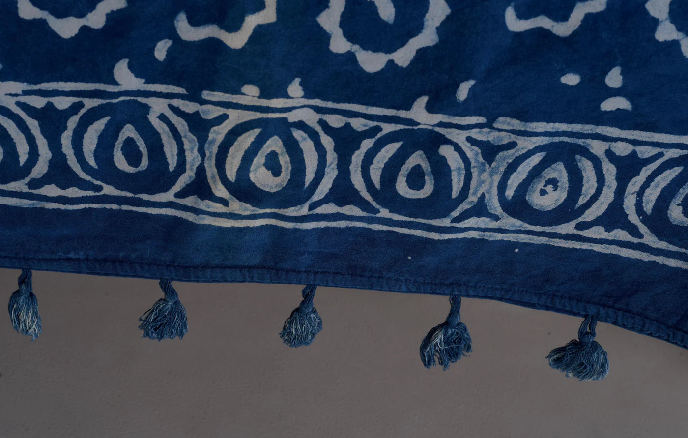Mud Cloth Blue Block Printed Bedsheet and Pillow Set
