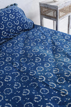 Mud Cloth Blue Block Printed Bedsheet and Pillow Set