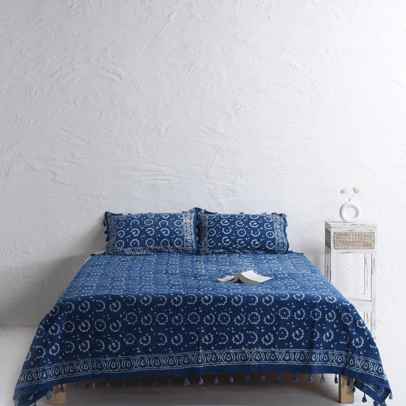 Mud Cloth Blue Block Printed Bedsheet and Pillow Set