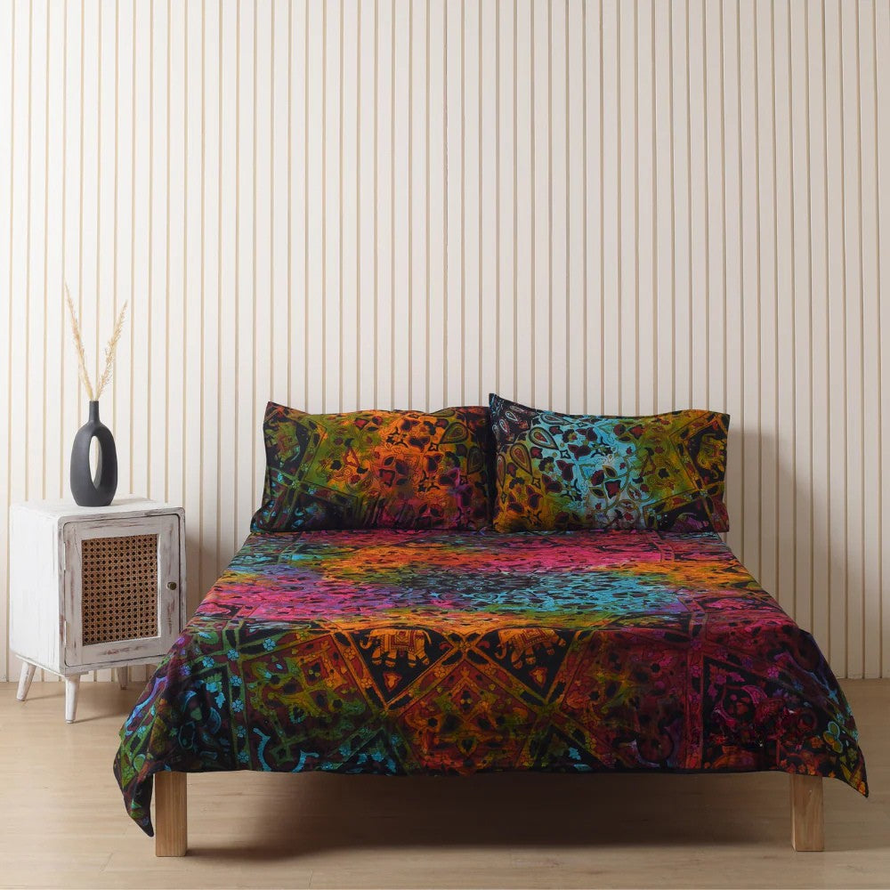 Multicolor Mandala Bedsheet set with pillow covers