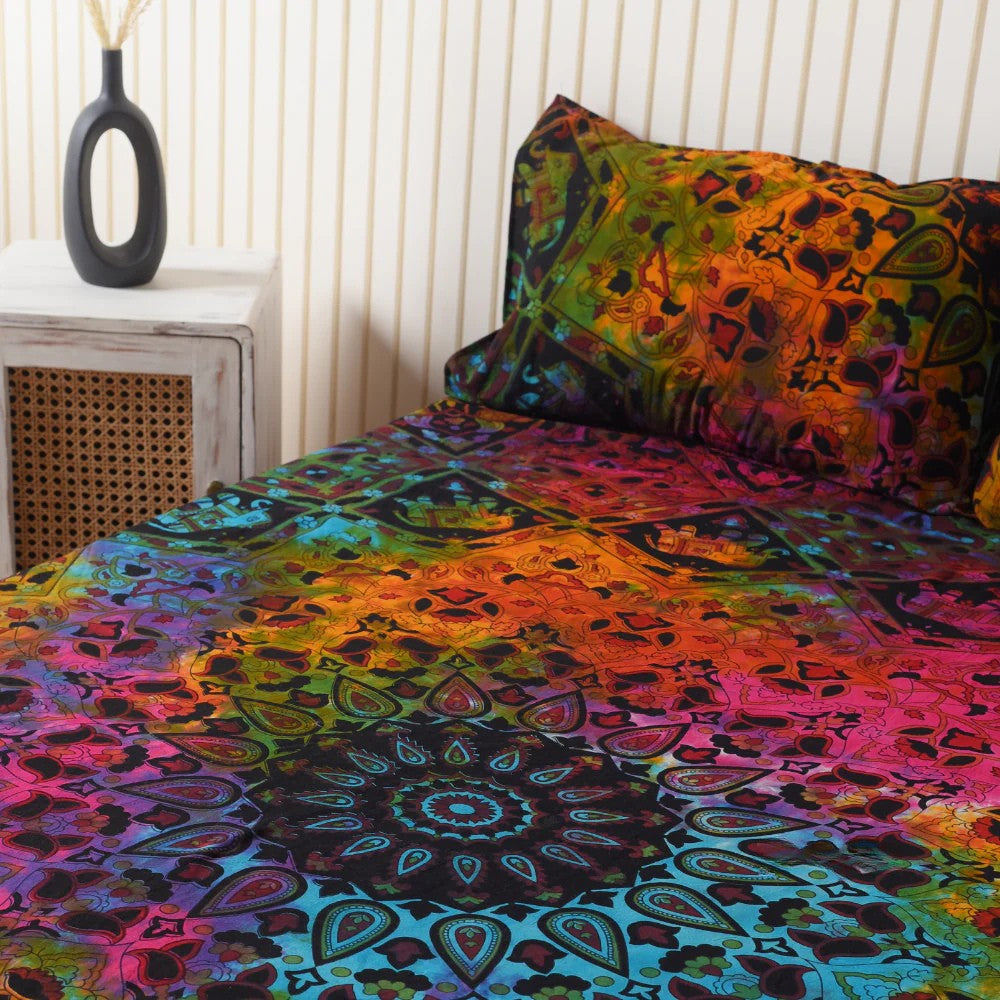 Multicolor Mandala Bedsheet set with pillow covers