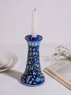 Navy Floral Vine Blue Pottery Candle Stand