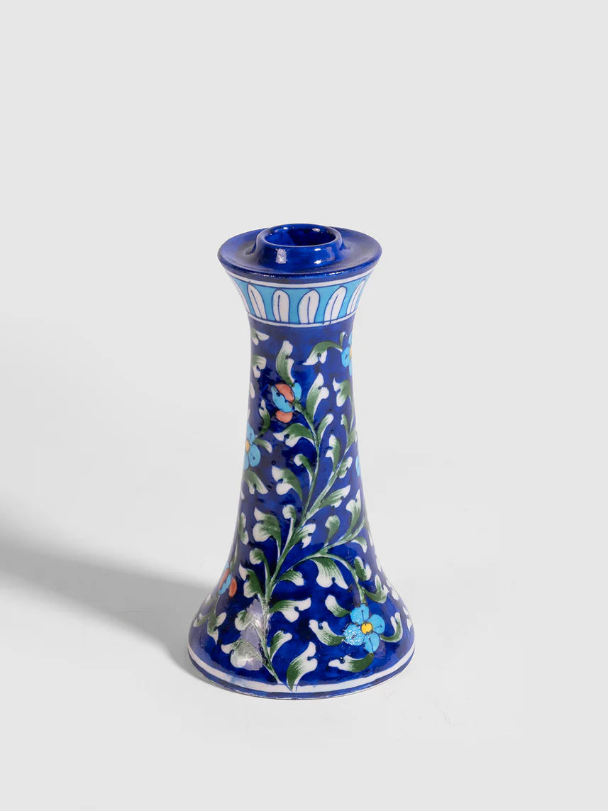 Navy Floral Vine Blue Pottery Candle Stand Secondary image