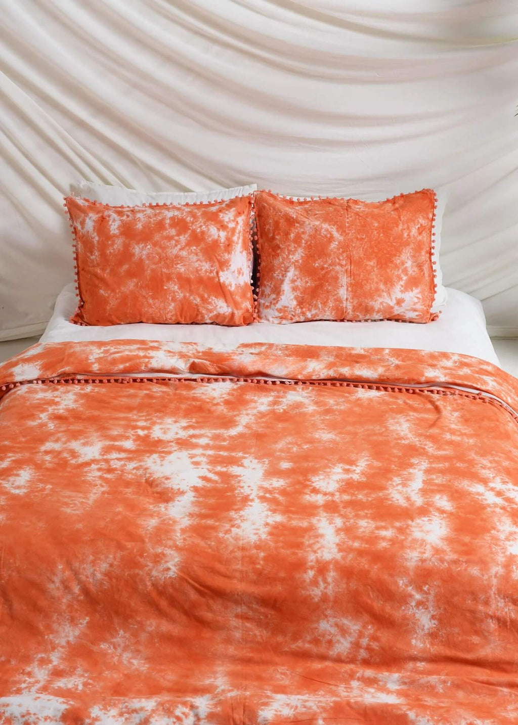 Orange and White Tie Dye Bedsheets with Pillow Covers