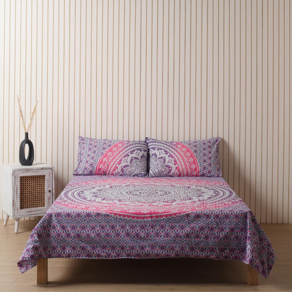 Pink Mandala Bedsheet set with pillow covers Main image