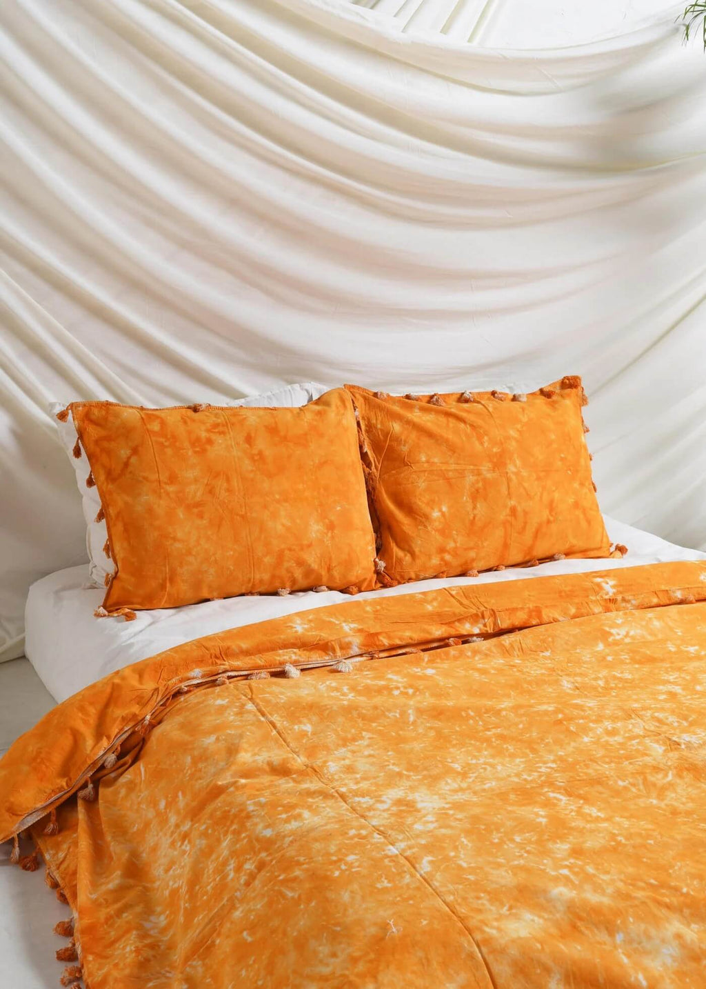 Turmeric Orange Tie Dye Bedsheets with Pillow Covers