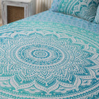 Turquoise Blue Mandala Bedsheet set with pillow covers
