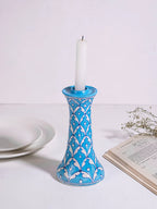 Turquoise Geometric Blue Pottery Candle Stand