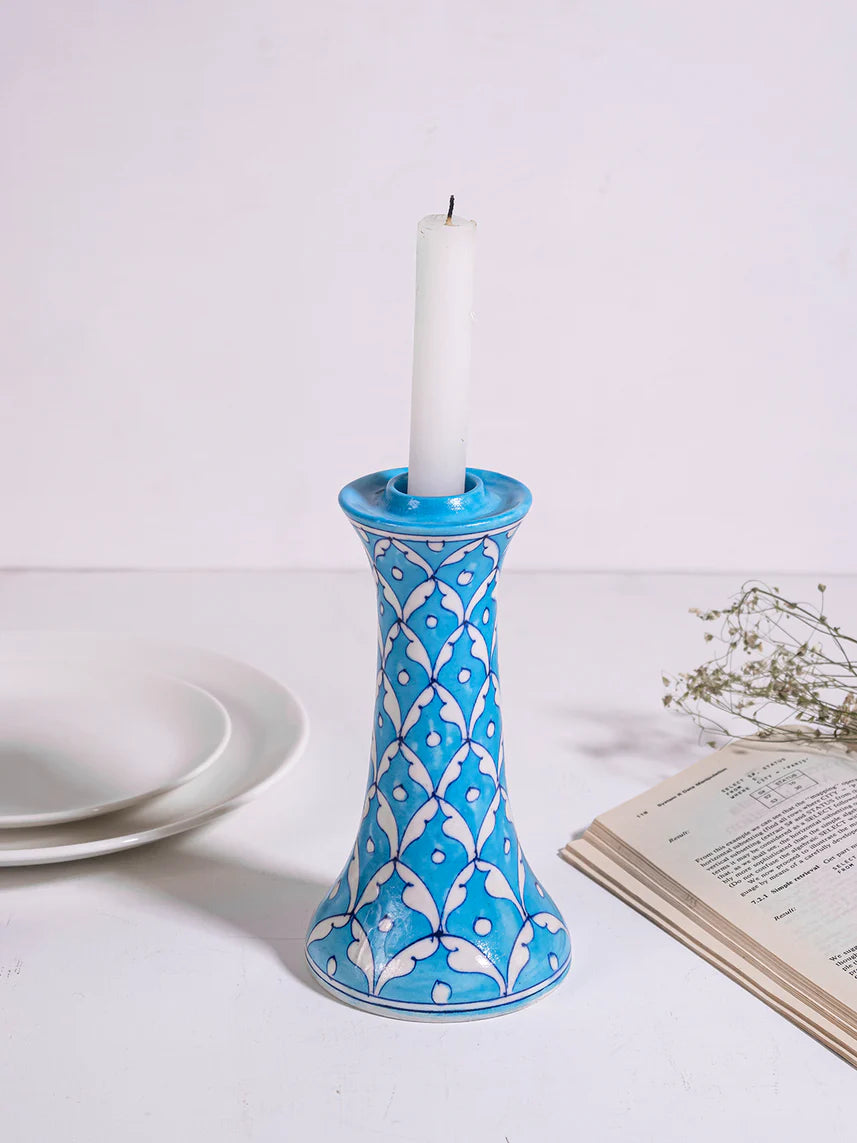Turquoise Geometric Blue Pottery Candle Stand Main image