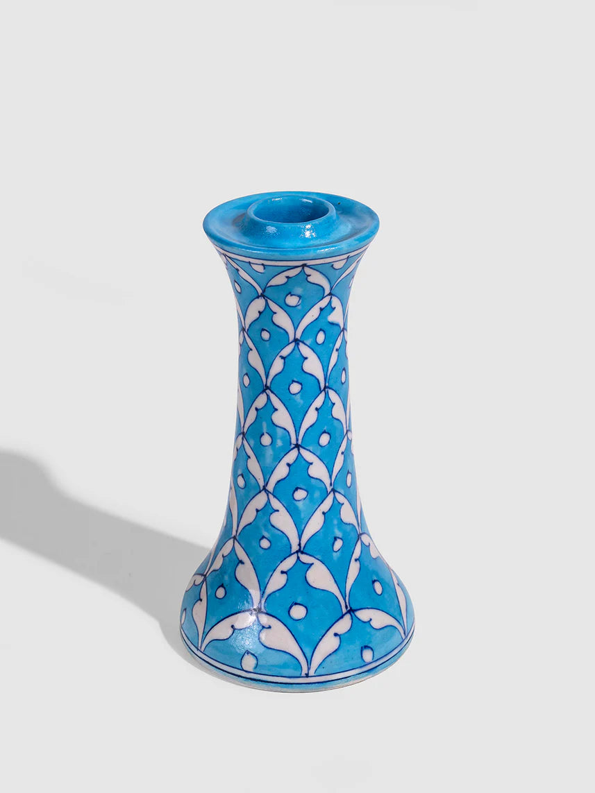 Turquoise Geometric Blue Pottery Candle Stand
