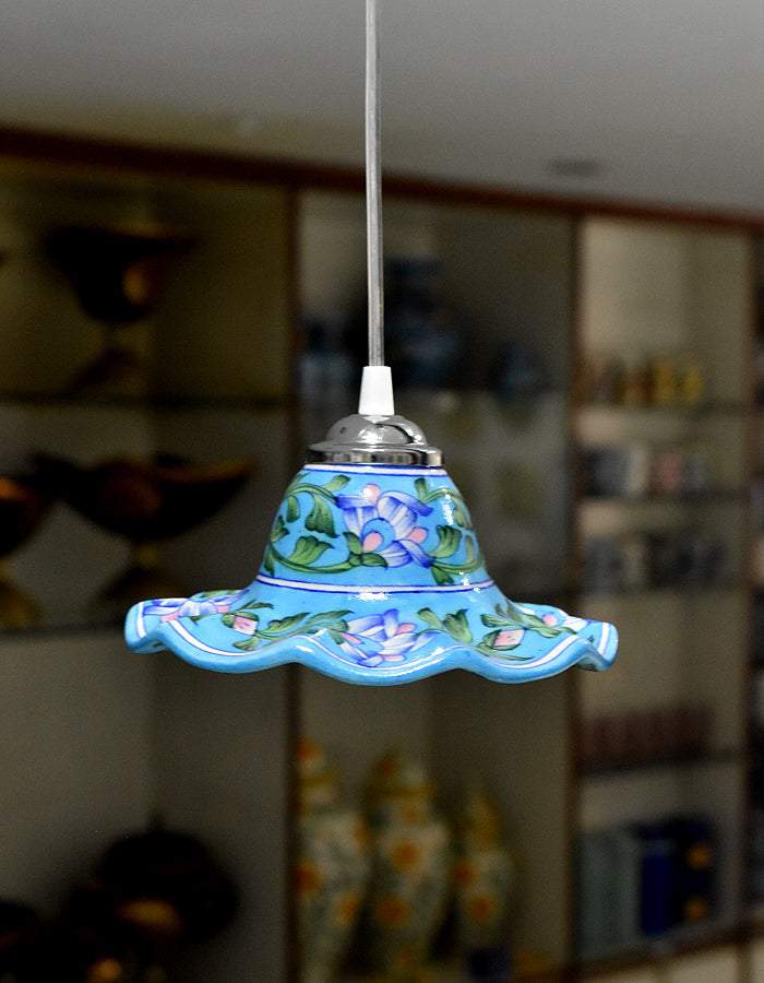 Hanging Lamp in Turquoise Base With Blue Florals Main image