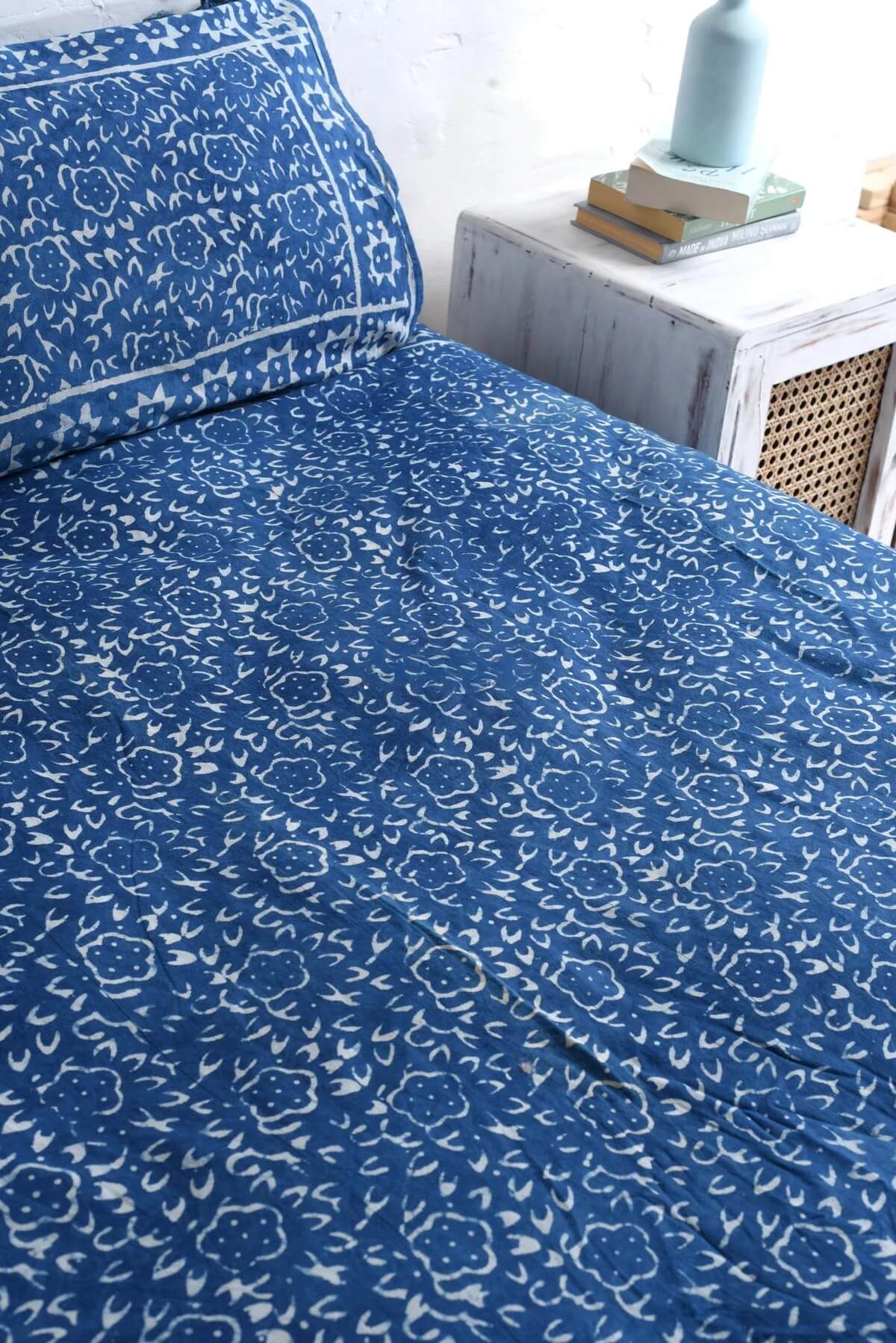 Vintage Look Stone Washed Wooden Block Printed Bedsheet and Pillow Set Secondary image