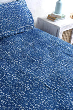 Vintage Look Stone Washed Wooden Block Printed Bedsheet and Pillow Set
