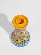 Yellow Floral Vine Blue Pottery Candle Stand