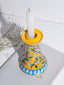Yellow Floral Vine Blue Pottery Candle Stand