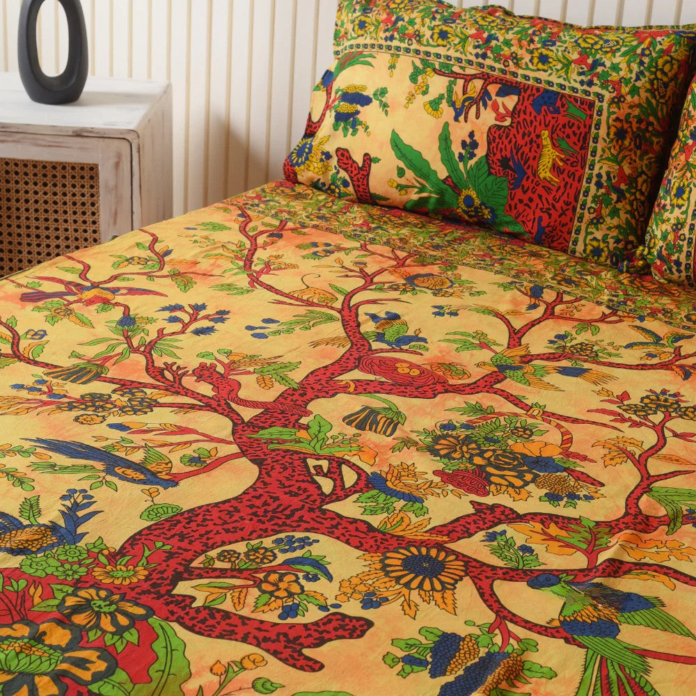Yellow Tree of Life Bedsheets with pillow covers